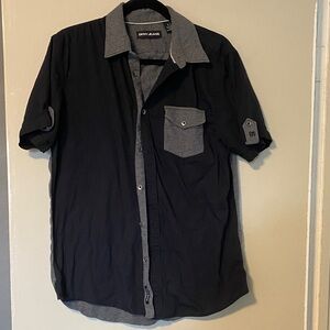 DKNY Men's Black and Gray Casual Shirt